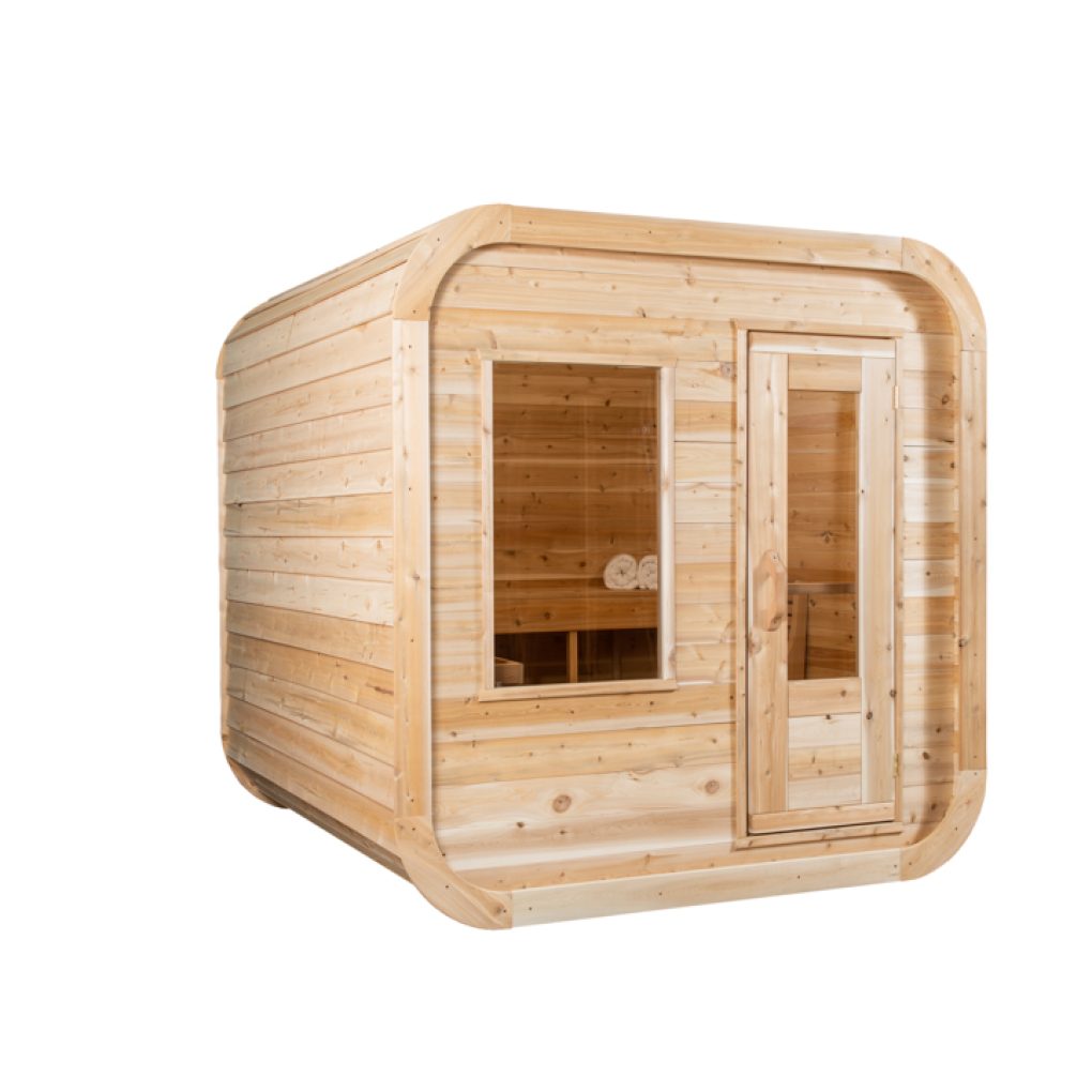 The Dundalk Canadian Timber Luna 2 to 3 Person White Cedar Sauna, made with Luxury Dundalk Canadian Timber, is a remarkably crafted wooden sauna constructed with high-quality Eastern White Cedar. It features exquisite windows and doors to provide a stunning ambiance