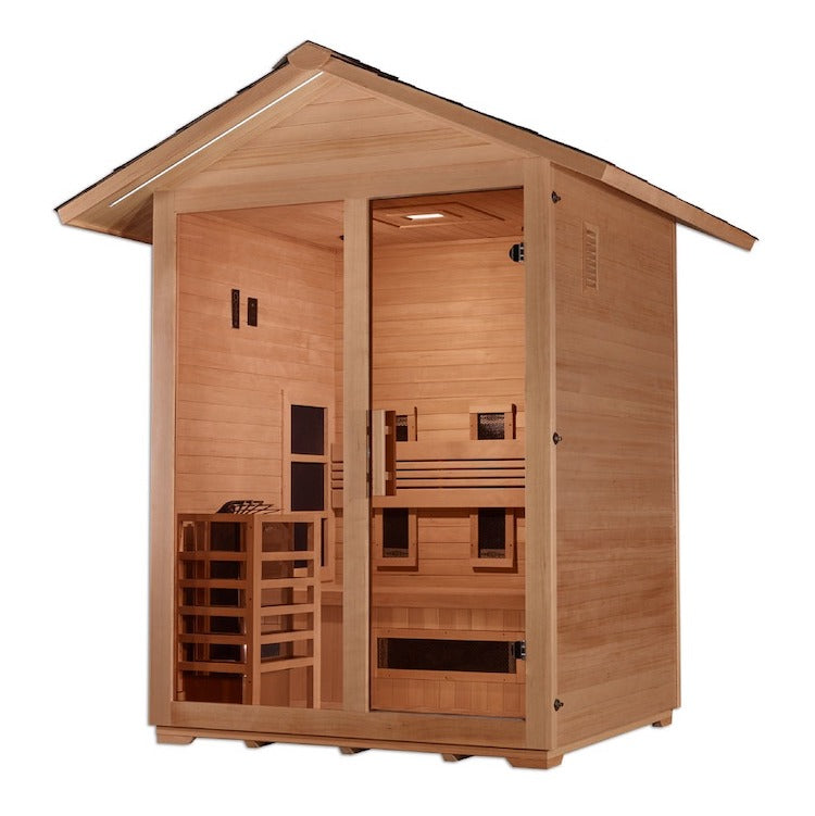 Golden Designs Sauna "Carinthia" 3 Person Hybrid outdoor sauna.