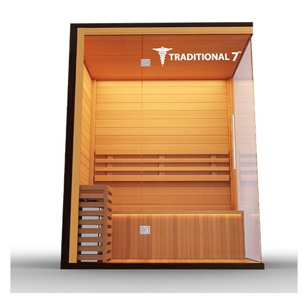 A Medical Sauna with the words "Medical 7" on it, offering health benefits.