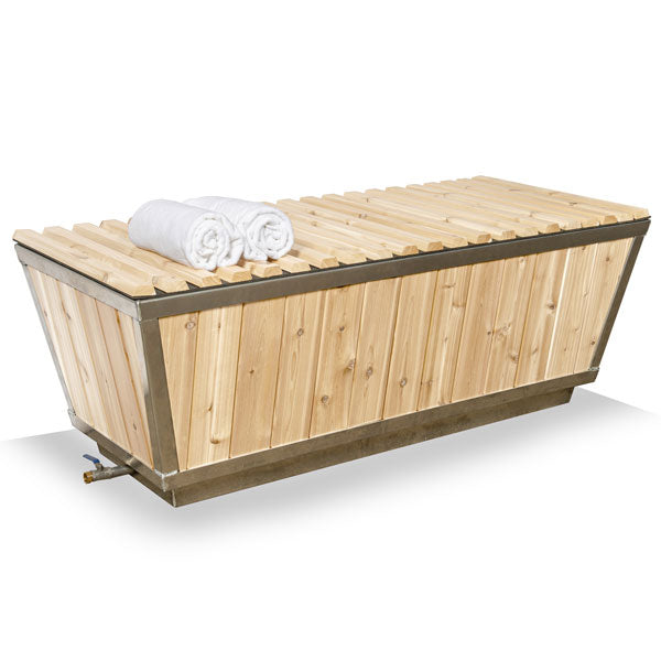 A Dundalk LeisureCraft The Polar Plunge Tub with towels on it, perfect for cold plunge therapy.