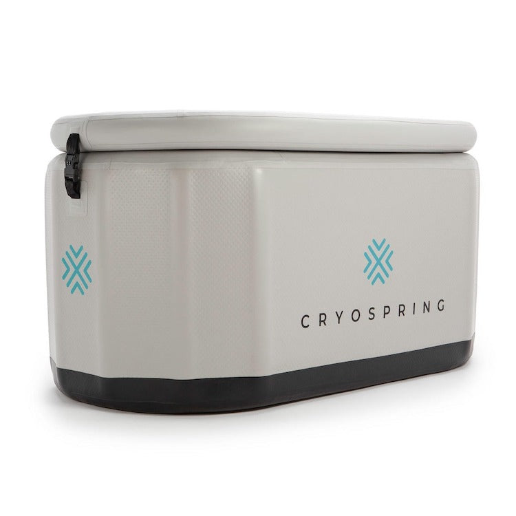 A gray Cryospring Portable Ice Bath cooler.