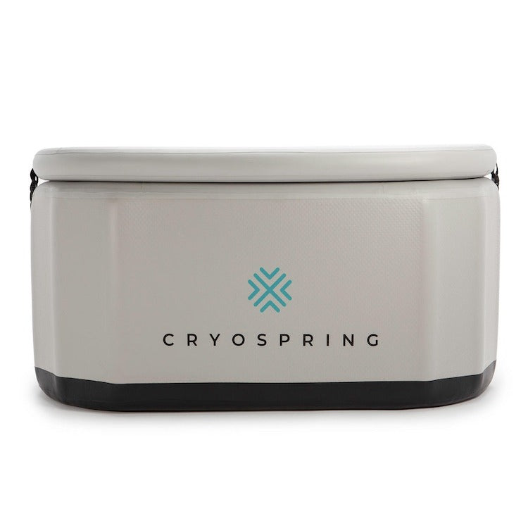 A Cryospring Portable Ice Bath cooler with the words Cryospring on it.