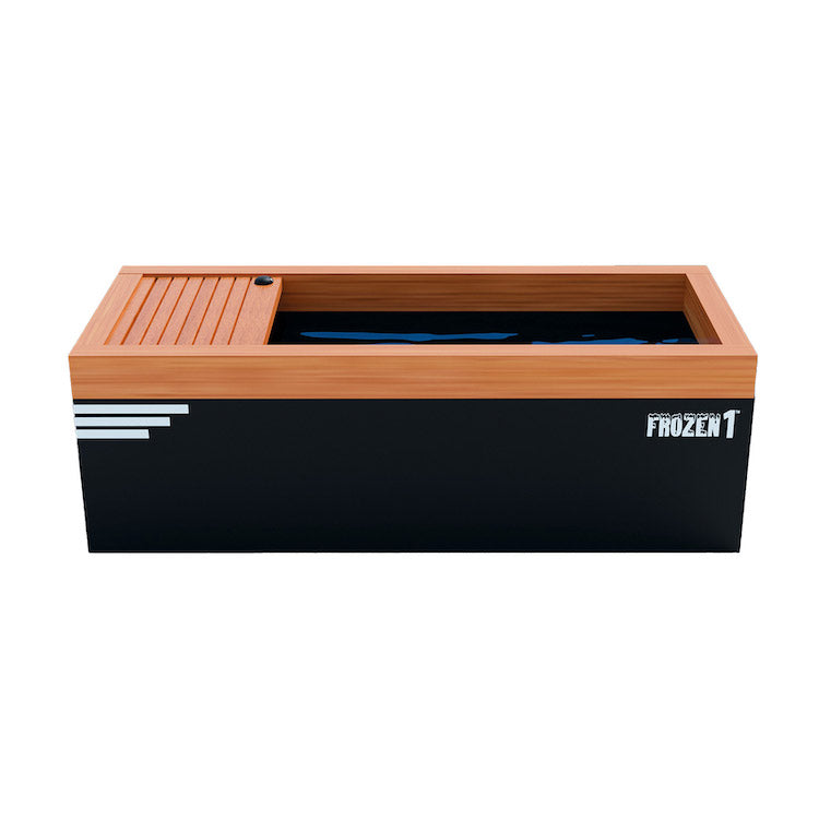 A wooden box with a black lid and a wooden handle, perfect for the Medical Sauna Medical Frozen 1 Cold Plunge or steam generator.