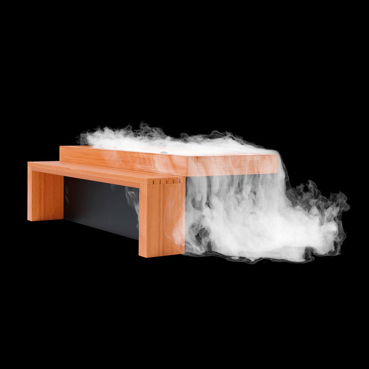 A bench with smoke coming out of it, transformed into a Medical Sauna Essential Oil Infuser while also embodying the notion of being a Medical Frozen 6 Cold Plunge spot with its medical frozen properties.