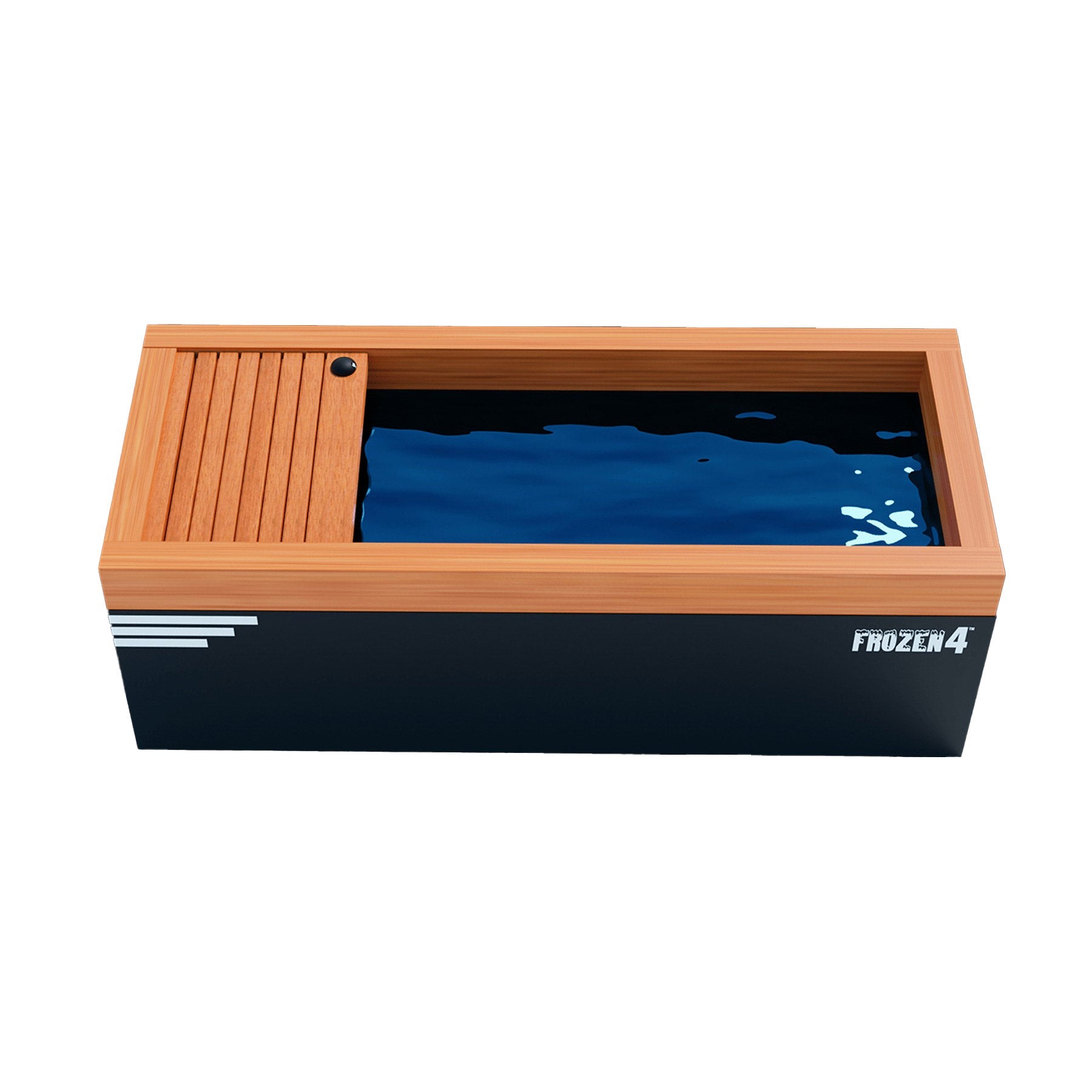 A wooden box with water in it, transformed into a Medical Sauna Frozen 4 Cold Plunge chamber.
