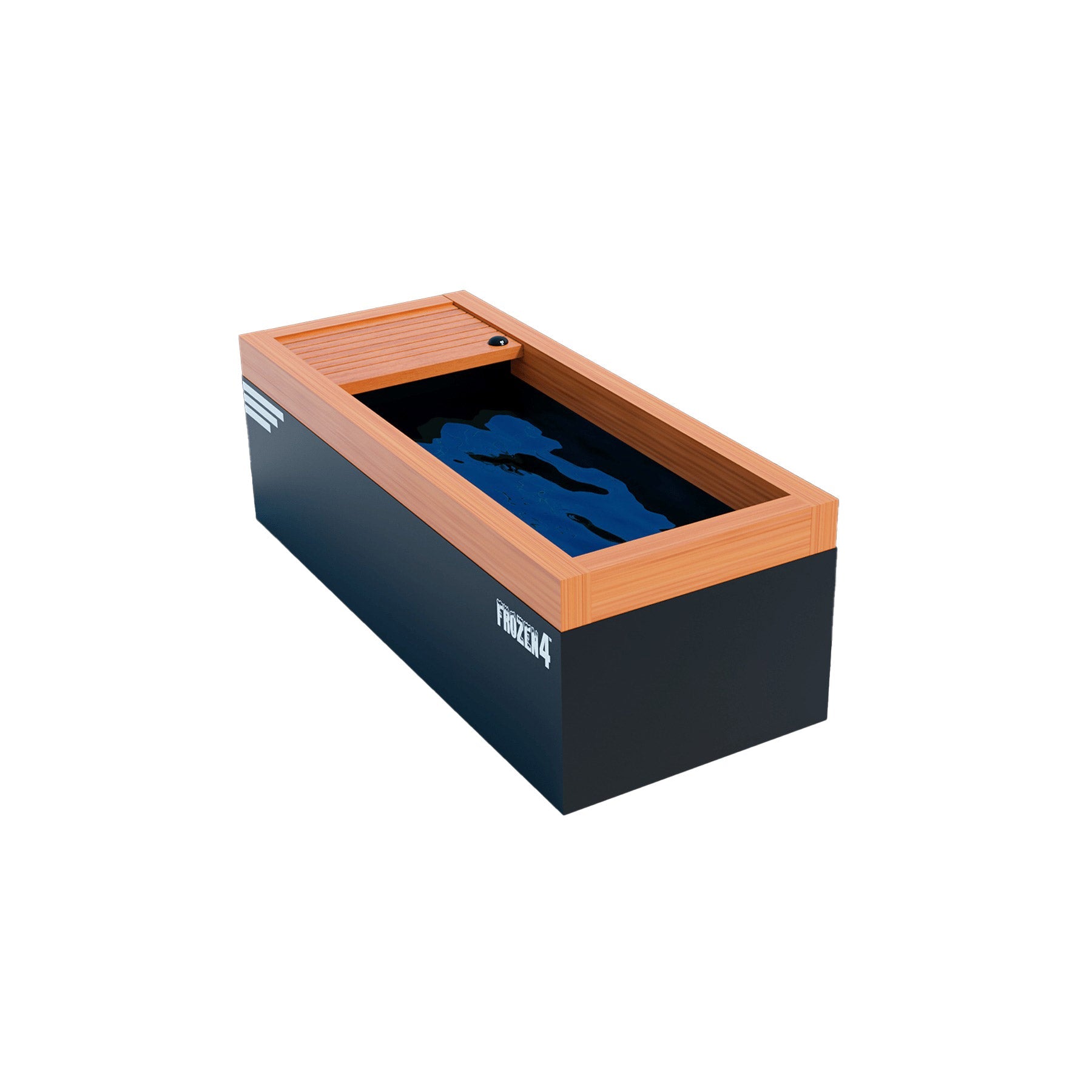A Medical Sauna wooden box infused with a blue liquid.