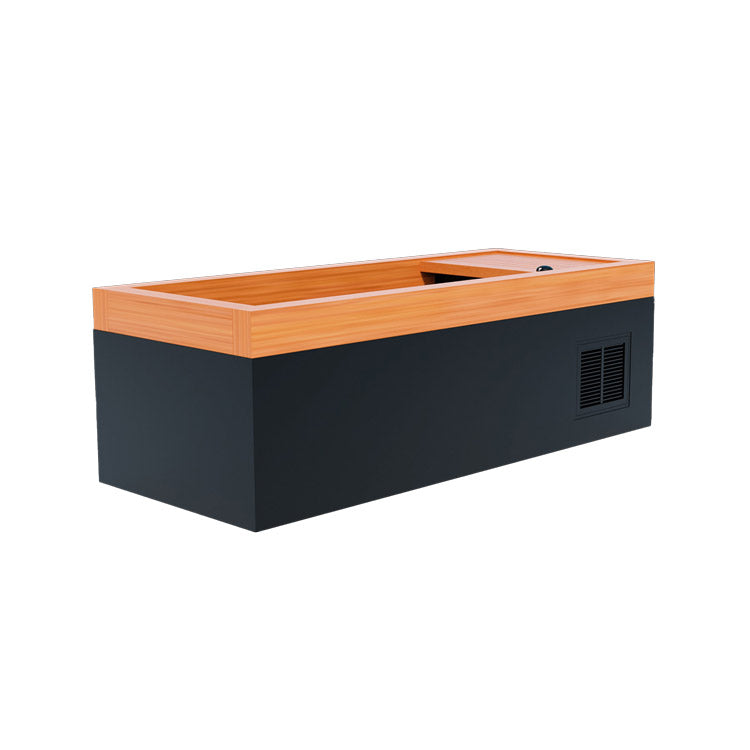A black box with a wooden top, designed for Medical Sauna's Medical Frozen 7 Cold Plunge purposes.