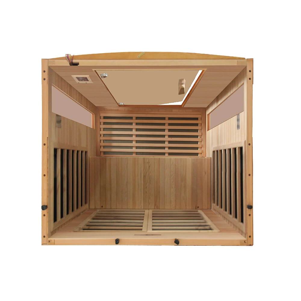 Step inside a Dynamic Versailles 2-Person Low EMF Far Infrared Sauna from Dynamic Saunas and experience the soothing warmth emitted by the infrared technology. Leave your worries behind as you indulge in a detoxifying session that is free.