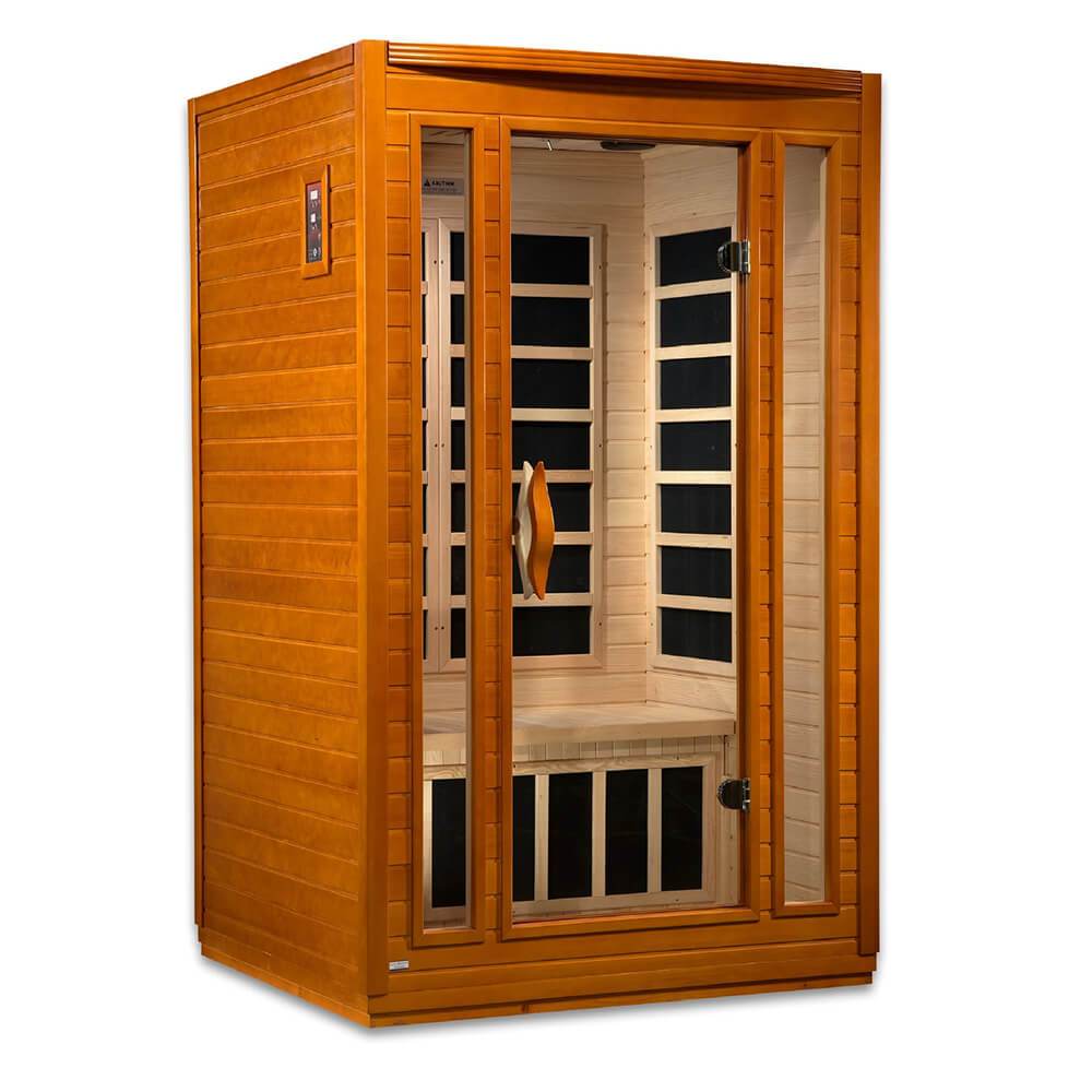 A Dynamic Saunas San Marino 2-Person Low EMF Far Infrared Sauna with two doors.