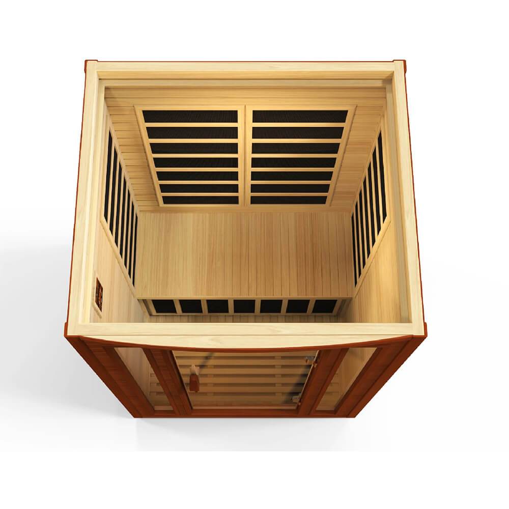 A Dynamic Saunas San Marino 2-Person Low EMF Far Infrared Sauna on a white background, designed with low EMF Far Infrared technology.
