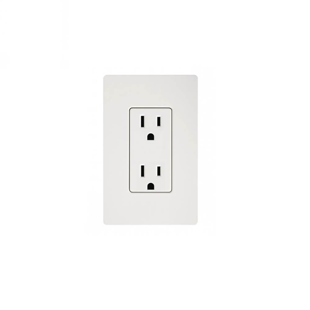 A white wall outlet with two outlets on it, designed for low EMF environments such as saunas, the Dynamic Hemming 2-Person Low EMF Far Infrared Sauna from Dynamic Saunas.