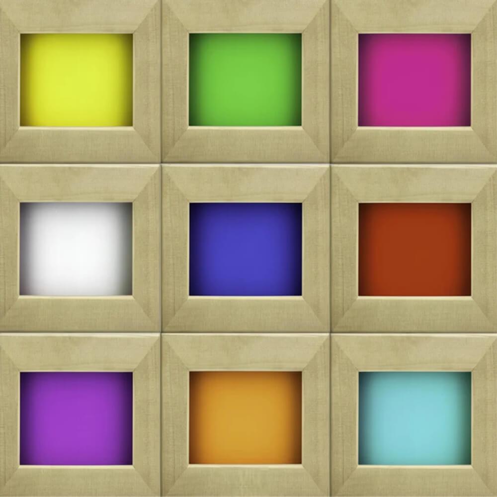 A set of colored square frames on a Dynamic Saunas wooden background, incorporating the keywords "wooden background".