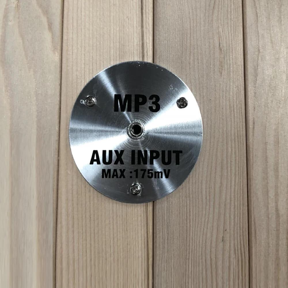 Dynamic Saunas Bellagio wooden wall features an Mp3 aux input.