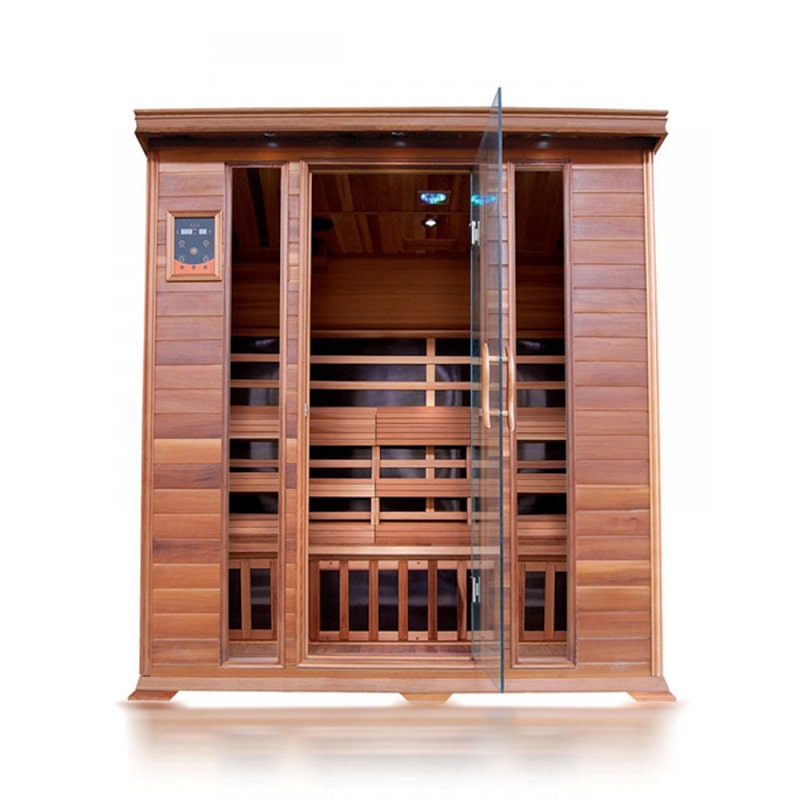 A SunRay Sequioa 4 Person Infrared Sauna HL400K with glass doors.
